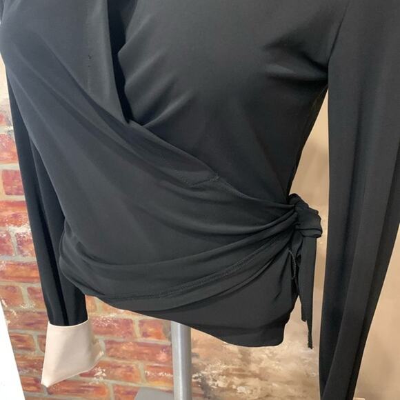 Lafayette 148 Black Wrap Top with Ivory Collar Size Large - Picture 8 of 12